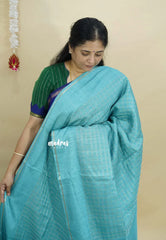 Sky Blue - Jute Tussar Silk Saree Kattam in Body with Plain Border