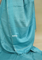 Sky Blue - Jute Tussar Silk Saree Kattam in Body with Plain Border