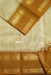 Sandal Beige - Karthigai Silk Cotton Rettapet rudraksham border with Buttas - Best for Festive Wear