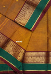 Golden Mustard - Karthigai silk cotton Round Peacock and Skirt Border with buttas - Perfect for Festive Wear