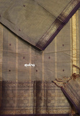 Earthy Pastel Brown - Karthigai Mercerised cotton Multi Checks Border with buttas - Best for Festive Wear