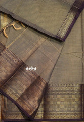 Earthy Pastel Brown - Karthigai Mercerised cotton Multi Checks Border with buttas - Best for Festive Wear