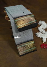 Steel Grey - Karthigai silk cotton temple sculpture border with Buttas - Best for Festive Wear