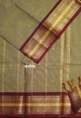 Dry Elachy Grey - Karthigai silk cotton mayil getti border with Buttas - Best for Festive Wear