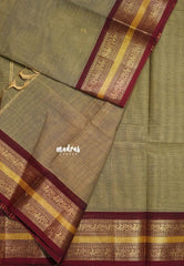 Dry Elachy Grey - Karthigai silk cotton mayil getti border with Buttas - Best for Festive Wear