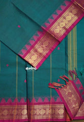 Teal Green - Karthigai silk cotton rudraksha with temple weaving border - Best for Wedding Functions
