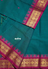 Teal Green - Karthigai silk cotton rudraksha with temple weaving border - Best for Wedding Functions