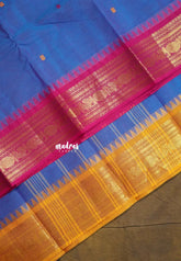Dual Shade Blue - Karthigai silk cotton rudraksham Ganga jamuna border - Best for Wedding Functions