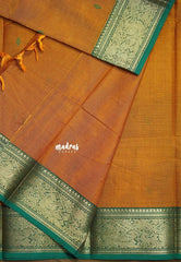 Mustard Orange - Karthigai silk cotton vanasingaram border with buttas - Best for Festive Wear