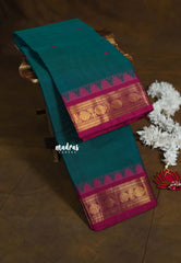 Teal Green - Karthigai silk cotton rudraksha with temple weaving border - Best for Wedding Functions