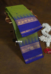 Dual Shade Green - Karthigai silk cotton Big Temple Border with Buttas - Perfect for Festive Wear