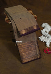 Earthy Pastel Brown - Karthigai Mercerised cotton Multi Checks Border with buttas - Best for Festive Wear