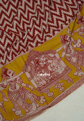 Ivory with Red - Traditional Kalamkari Cotton Saree with Ambari Border- Best for Office Wear | Casual Wear