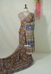 Multicolor - Traditional Kalamkari Cotton Saree with Pichwai Cow Prints - Best for Office Wear | Casual Wear