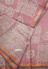 Onion Pink - Kalanjali chanderi batik Printed silk with small border