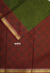 Olive Green - Kalanjali Soft chanderi silk with Bagru Floral Prints - Best for Office Wear