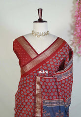 Brick Maroon D1- Kalanjali Fine Quality Soft Chanderi Silk Ajrakh Prints Body Zari Border - Perfect for Regular Wear | Casual Wear | Summer Wear