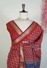 Brick Maroon D3 - Kalanjali Fine Quality Soft Chanderi Silk Ajrakh Prints Body Zari Border - Perfect for Regular Wear | Casual Wear | Summer Wear