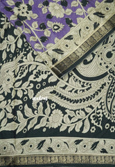 Purple - Kalanjali chanderi Printed silk with kalamkari floral prints