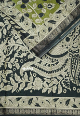 Chutney Green - Kalanjali chanderi Printed silk with kalamkari floral prints