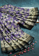 Purple - Kalanjali chanderi Printed silk with kalamkari floral prints