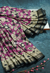 Magenta - Kalanjali chanderi Printed silk with kalamkari floral prints