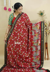 Red - Kalanjali chanderi silk with Pichwai Cow and Divine Lotus Saree