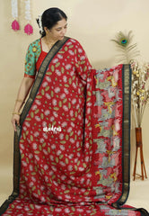Red - Kalanjali chanderi silk with Pichwai Cow and Divine Lotus Saree