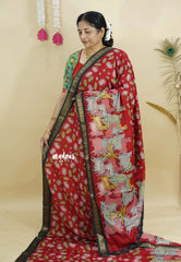Red - Kalanjali chanderi silk with Pichwai Cow and Divine Lotus Saree