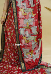 Red - Kalanjali chanderi silk with Pichwai Cow and Divine Lotus Saree