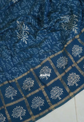 Peacock Blue - Kalanjali Chanderi Silk with Zari Weaving and Handblock Prints - Perfect for Regular Wear | Casual Wear | Summer Wear