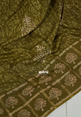 Olive Green - Kalanjali Chanderi Silk with Zari Weaving and Handblock Prints - Perfect for Regular Wear | Casual Wear | Summer Wear