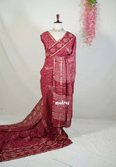 Reddish Maroon - Kalanjali Chanderi Silk with Zari Weaving and Handblock Prints - Perfect for Regular Wear | Casual Wear | Summer Wear
