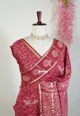 Reddish Maroon - Kalanjali Chanderi Silk with Zari Weaving and Handblock Prints - Perfect for Regular Wear | Casual Wear | Summer Wear