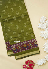 Olive Green - Kalanjali Soft chanderi silk with Bagru Prints