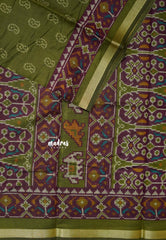 Olive Green - Kalanjali Soft chanderi silk with Bagru Prints