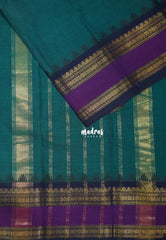 Peacock Green - Classic Kanchi Cotton Plain Body with Rettapet Border - Best for Small Functions