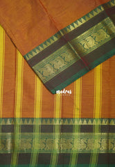 Muted Mustard Glow - Classic Kanchi Cotton Plain Body with Peacock Border - Best for Small Functions