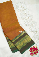 Muted Mustard Glow - Classic Kanchi Cotton Plain Body with Peacock Border - Best for Small Functions