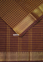 Sandal with Maroon - Classic Kanchi cotton Muthukattam with Zari Border without Blouse - Best for Temple Visit