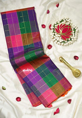 Multicolor - Kumudavalli - Pure Kanchivaram Wedding Bridal Silk Saree Borderless Vintage Paalum Pazhamum Checks with Zari Woven - Perfect for Wedding Functions