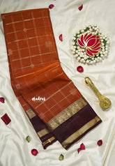 Rustic Orange - Kumudavalli - Pure Kanchivaram Wedding Bridal Silk Saree Rail kattam with rettapet traditional Annam border - Perfect for Wedding Functions