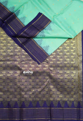 Turquoise Sea Green - Kumudavalli - Pure Kanchivaram Wedding Bridal Silk Saree Temple Weaving Border with Buttas - Perfect for Wedding Functions