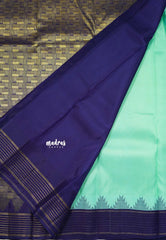 Turquoise Sea Green - Kumudavalli - Pure Kanchivaram Wedding Bridal Silk Saree Temple Weaving Border with Buttas - Perfect for Wedding Functions