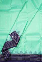 Turquoise Sea Green - Kumudavalli - Pure Kanchivaram Wedding Bridal Silk Saree Temple Weaving Border with Buttas - Perfect for Wedding Functions