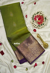 Mehndi Green - Kumudavalli - Pure Kanchivaram Wedding Bridal Silk Saree with Buttas - Perfect for Wedding Functions