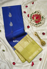 Royal Blue - Kumudavalli - Pure Kanchivaram Wedding Bridal Silk Saree Leaf Buttas with Floral Border - Perfect for Wedding Functions