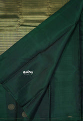 Bottle Green - Kumudavalli - Pure Kanchivaram Wedding Bridal Silk Saree Buttas Stripes Weaving - Perfect for Wedding Functions