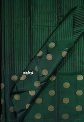 Bottle Green - Kumudavalli - Pure Kanchivaram Wedding Bridal Silk Saree Buttas Stripes Weaving - Perfect for Wedding Functions