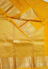 Mango Yellow - Kumudavalli - Pure Kanchivaram Wedding Bridal Silk Saree Vairaoosi Stripes Weaving with Buttas - Perfect for Wedding Functions